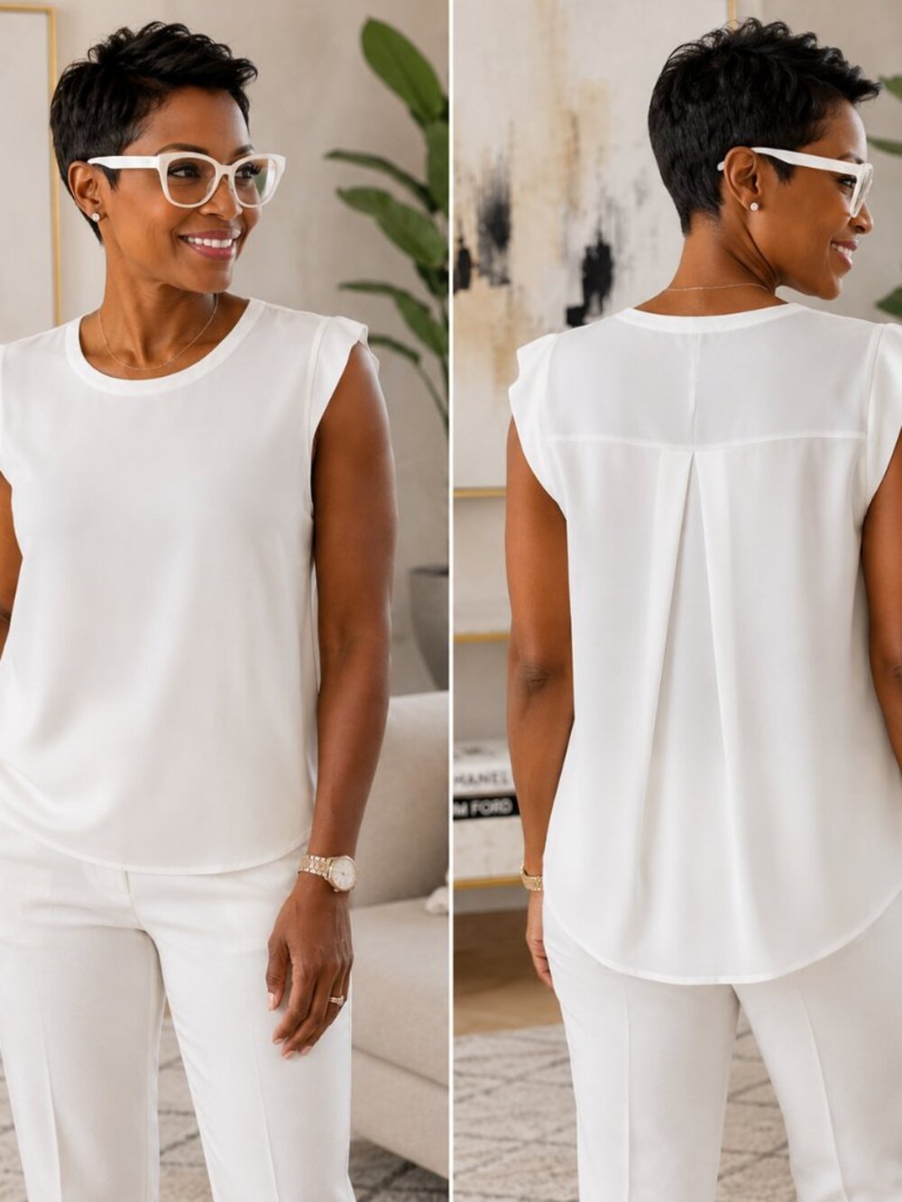 PLEIONE White Sheer Cap-Sleeve XL Blouse